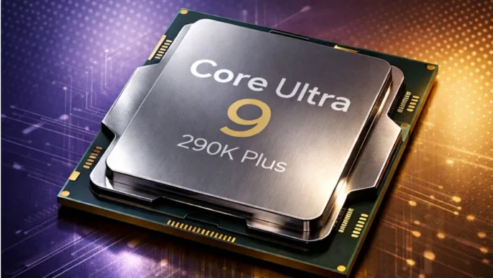 Intel Core Ultra 9 290K Plus processor shown in a close-up promotional render.