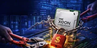 Intel Ends Pay-to-Unlock CPU Features Quietly for Xeon Servers Concept image showing Intel Xeon processor with locked features representing discontinued On Demand licensing
