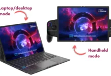 Lenovo Legion Go Fold Concept to Debut at MWC 2026 Lenovo Legion Go Fold gaming device shown in laptop mode and handheld mode
