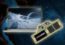 Lenovo Launches First Mainstream Laptop With LPCAMM2 and Intel Core Ultra Series 3 Lenovo ThinkBook 2026 laptop alongside LPCAMM2 memory module highlighting LPDDR5X support