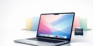 Apple Reportedly Planning $699 MacBook With A-Series Chip for March MacBook Air laptop displayed open with an A-Series chip graphic shown beside it