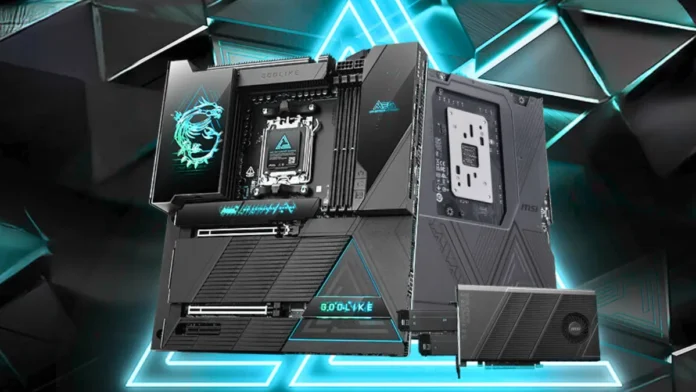 MSI MEG X870E GODLIKE MAX motherboard with accessories