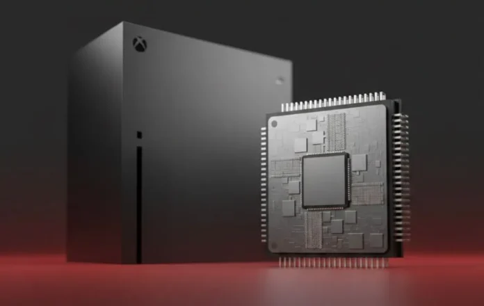Next-generation Xbox console with custom AMD processor shown alongside the system