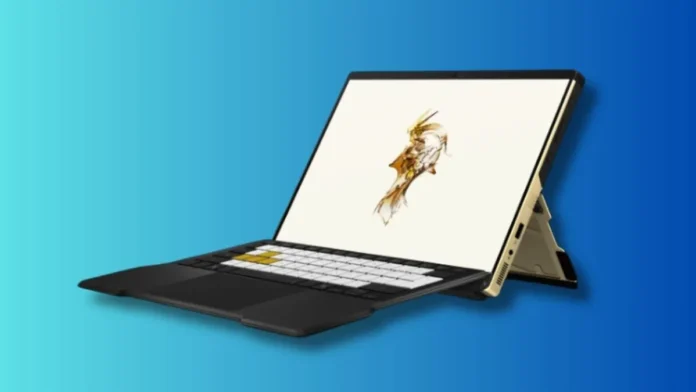 ROG Flow Z13-KJP with detachable keyboard connected in laptop-style configuration