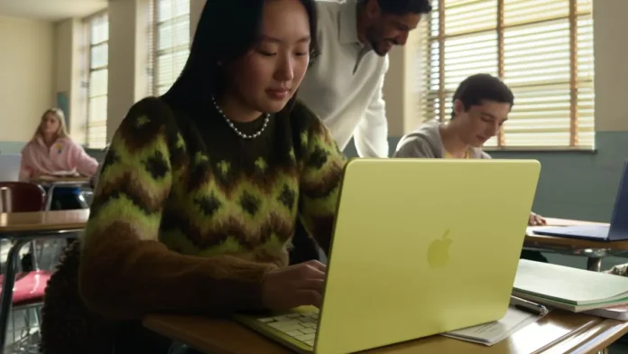 Apple MacBook Neo Used in Classroom Student using Apple MacBook Neo laptop in a classroom environment