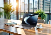 ASUS ExpertBook P5 G1 Launches With Core Ultra and 96GB RAM in Lightweight Design ASUS ExpertBook P5 G1 laptop placed on desk in office workspace environment