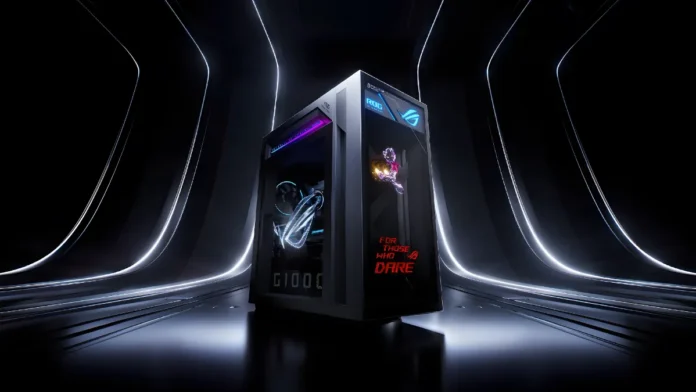 ASUS ROG Gunshen 10X gaming desktop with holographic side panel