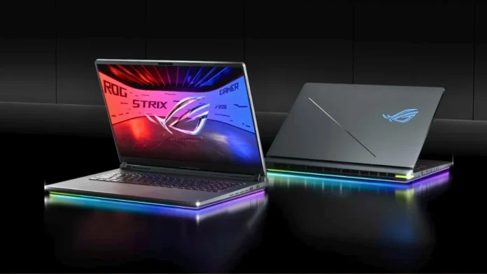 ASUS ROG Strix G18 2026 shown open and closed with RGB lighting and gaming design