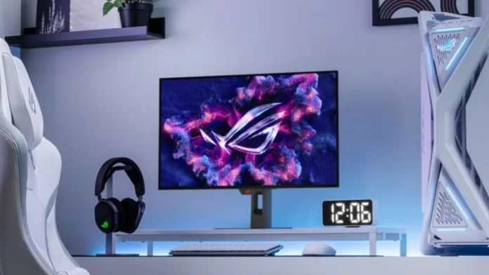 ASUS ROG Strix OLED XG27AQDMG Gen2 27-inch QHD gaming monitor on a desktop gaming setup