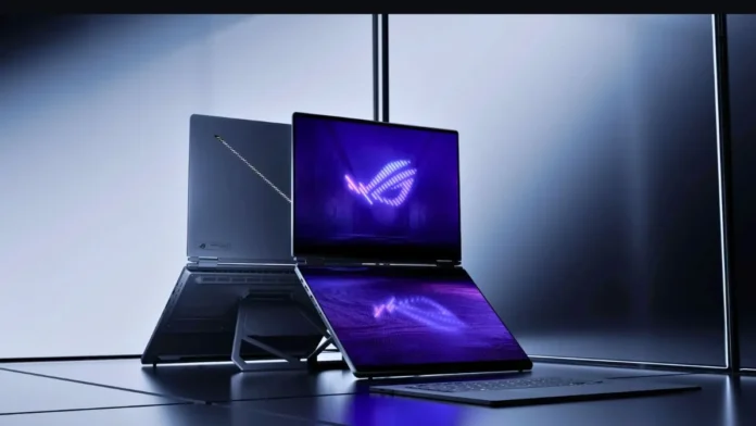 ASUS ROG Zephyrus Duo 2026 Setup ASUS ROG Zephyrus Duo 2026 laptop in modern setup with dual screens active