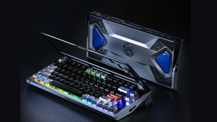 Dareu ULTRA 75 RGB lighting and rear panel design Dareu ULTRA 75 keyboard with RGB lighting enabled and rear panel visible in open position