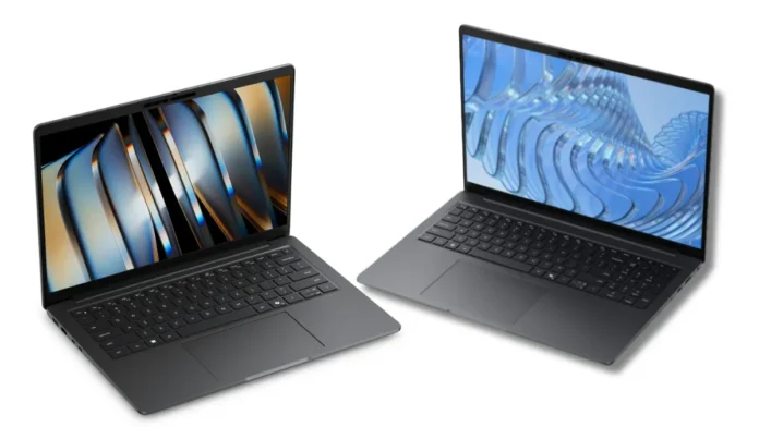 Dell Pro 5 14 vs 16 Design Comparison Dell Pro 5 14 and Dell Pro 5 16 laptops shown side by side highlighting size and design differences