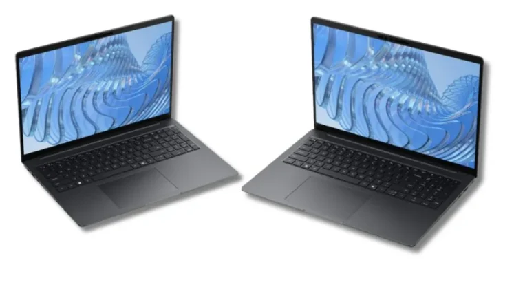 Dell Pro 5 16 laptop shown from two angles highlighting display and keyboard layout