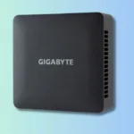 Gigabyte GB-BRR7-450 mini PC showing top surface with logo and compact square design