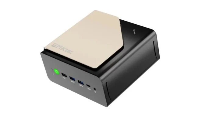 GMKtec EVO-T2 Mini PC Design GMKtec EVO T2 compact mini PC with sleek black and gold design and front power button