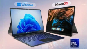 H3C MegaBook 2 2-in-1 laptop running Windows and MegaOS modes