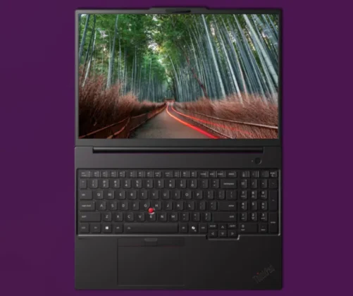 Front view of Lenovo ThinkPad P14s Gen 7 showing display quality and full keyboard layout