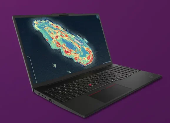 Lenovo ThinkPad P14s Gen 7 displaying thermal simulation or heat mapping visualization