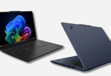 Lenovo ThinkPad T14 Gen 7 and T16 Gen 5 Launch at MWC 2026 Lenovo ThinkPad T14 Gen 7 and T16 Gen 5 open and rear angled view with ThinkPad branding