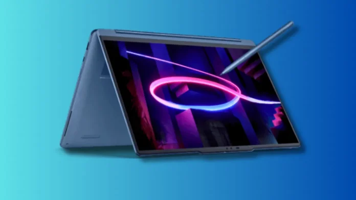 Lenovo Yoga 9i Gen 11 convertible in tablet mode with stylus