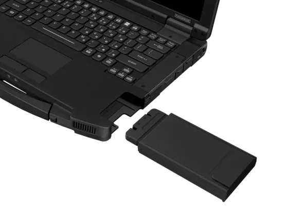 Panasonic TOUGHBOOK 56 rugged laptop with removable battery module partially detached
