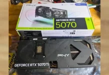 PNY Upgrades RTX 5070 to RTX 5070 Ti in RMA Case, User Reports PNY GeForce RTX 5070 Ti graphics card with RTX 5070 retail box in background