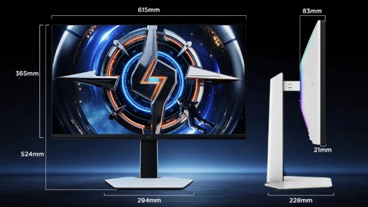 TCL 27C2A Pro monitor showing screen size and stand dimensions