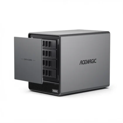 Acemagic N3A NAS Mini PC showing internal drive bays