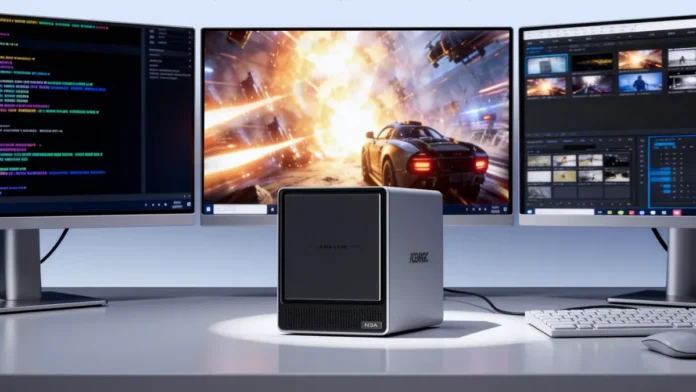 Acemagic N3A NAS Mini PC connected to multiple monitors setup