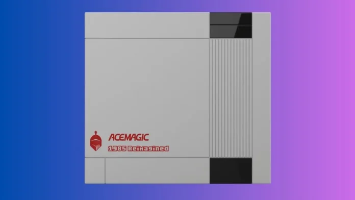 ACEMAGIC Retro X5 top NES-style design ACEMAGIC Retro X5 mini PC showing top panel with retro NES-inspired design elements