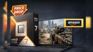 AMD Ryzen 7 9800X3D price drop gaming CPU with gaming setup and Amazon deal highlight