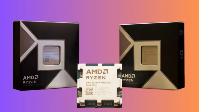 AMD Ryzen 9 9950X3D2 CPU and Box AMD Ryzen 9 9950X3D2 CPU with retail box packaging