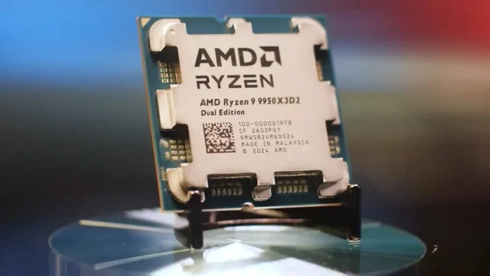 AMD Ryzen 9 9950X3D2 Zen 5 processor with dual 3D V-Cache design close-up