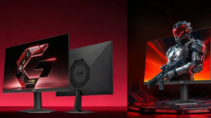 AOC 25G51F Gaming Monitor shown from front with gaming visuals and modern lifestyle setup