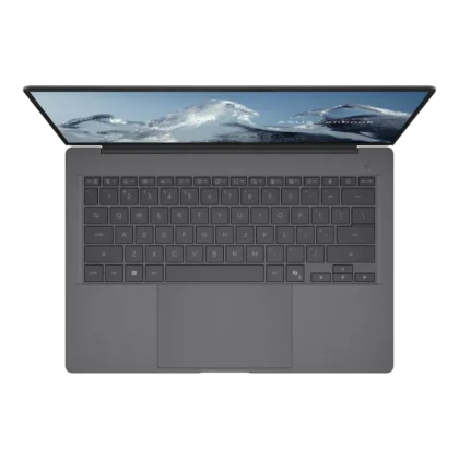 ASUS Zenbook A14 top-down view showing keyboard layout, display, and large touchpad