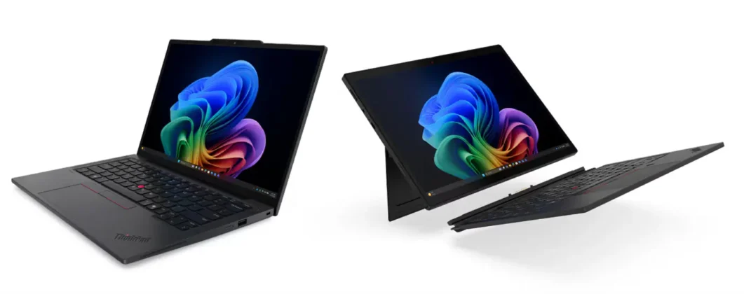 Lenovo ThinkPad X13 Gen 7 shown in stand mode and laptop mode with display facing forward