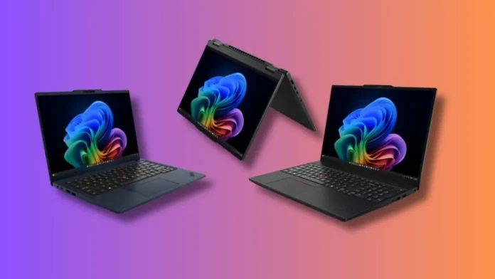 Lenovo ThinkPad X13 Gen 7 in multiple usage modes Lenovo ThinkPad X13 Gen 7 laptops shown in laptop and convertible modes on gradient background