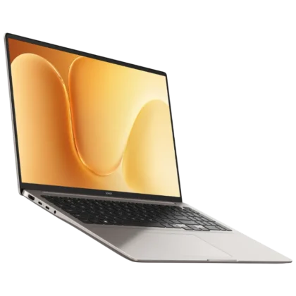 Honor MagicBook 16 2026 angled view highlighting slim profile thin bezels large display and metallic body finish
