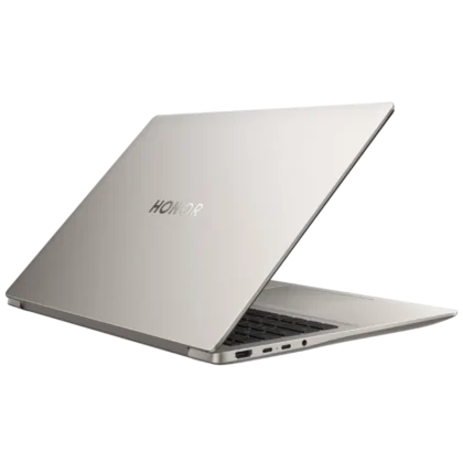 Honor MagicBook 16 2026 rear view showing minimalist metal lid with HONOR logo and slim premium aluminum chassis design