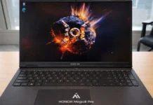 Honor WIN H7 Gaming Laptop Arrives April 23 With Dual-Fan Cooling and Black Knight Design Honor WIN H7 Gaming Laptop shown open on desk with display on and full keyboard layout