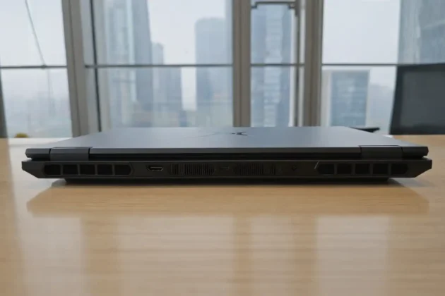 Honor WIN H7 Gaming Laptop rear side showing ports, exhaust vents, and hinge design