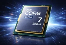 Intel Core Ultra 7 251HX Quietly Launches as 18-Core Arrow Lake-HX CPU Intel Core Ultra 7 251HX processor chip with branding on metallic surface
