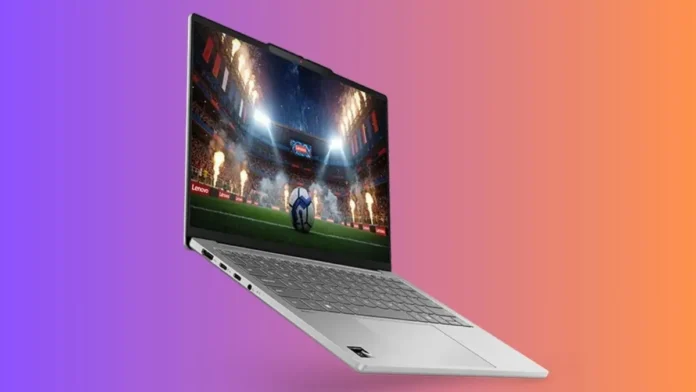 Lenovo IdeaPad Slim 5x Gen 11 laptop shown in angled view with display and slim chassis design