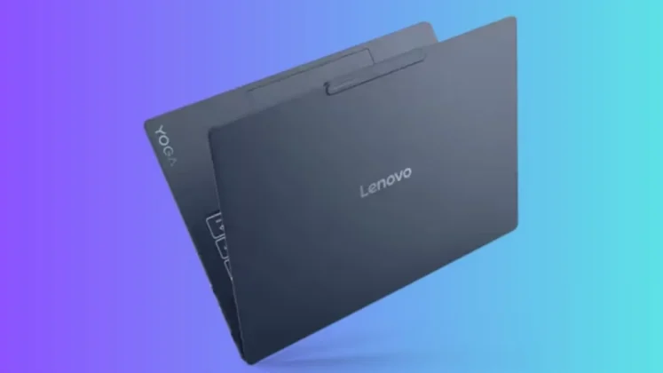 Lenovo Yoga Slim 7x 14 Gen 11 laptops shown from rear angles highlighting slim profile