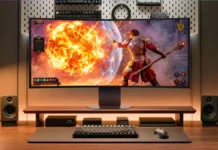 LG UltraGear 39GX950B Unveiled With 5K2K OLED, 330Hz and AI Upscaling LG 39GX950B ultrawide OLED gaming monitor on desk setup