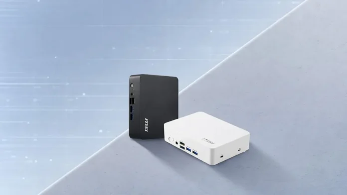 MSI Cubi NUC TWG mini PC shown in black and white color variants with compact desktop design