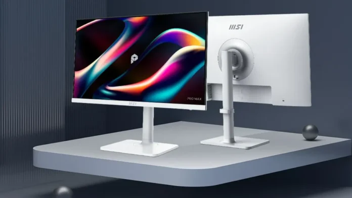 MSI PRO MAX 271PHW monitor front and rear design stand