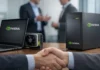 NVIDIA PC Maker Acquisition Rumor Triggers Dell, HP Stock Jump NVIDIA branded desktop PC and laptop with handshake in foreground representing potential acquisition deal with PC manufacturer amid market speculation