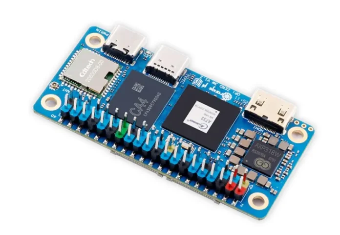 Orange Pi Zero 3W Close Up Orange Pi Zero 3W close up showing compact single board computer with Allwinner A733 chipset GPIO header USB ports HDMI output and onboard wireless module
