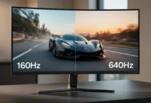TCL CSOT Rumored to Prepare 160Hz to 640Hz Dual-Mode Gaming Panel for Q3 2026 TCL CSOT dual mode gaming panel showing side by side comparison of 160Hz and 640Hz refresh rate with motion clarity difference on fast moving car scene